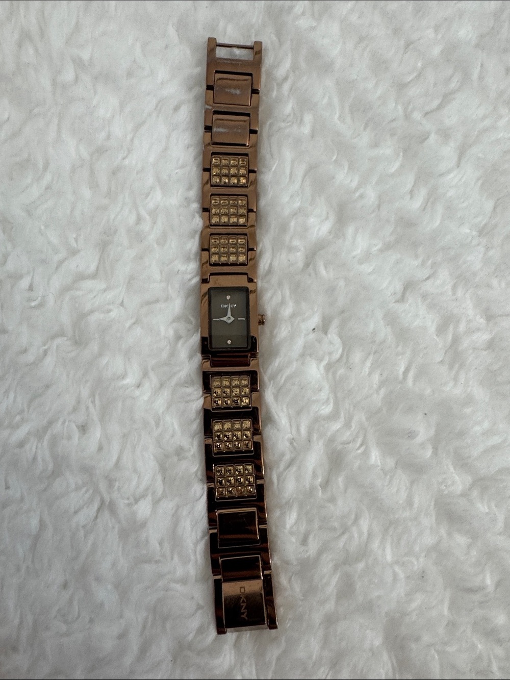 DKNY Rose Gold-Tone Crystal Link Bracelet Watch